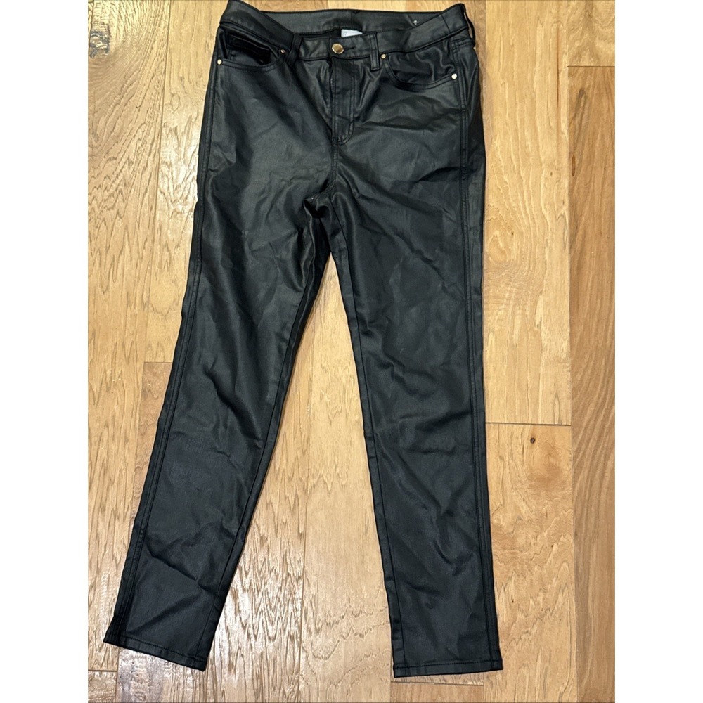 WOMEN;S CHICOS BLACK SHINY JEANS, Sz 8R STRETCH STRAIGHT LEGS W33" L29"